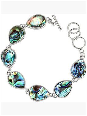 Natural Abalone Shell Link Bracelet, Adjustable Toggle Clasp, Unisex
